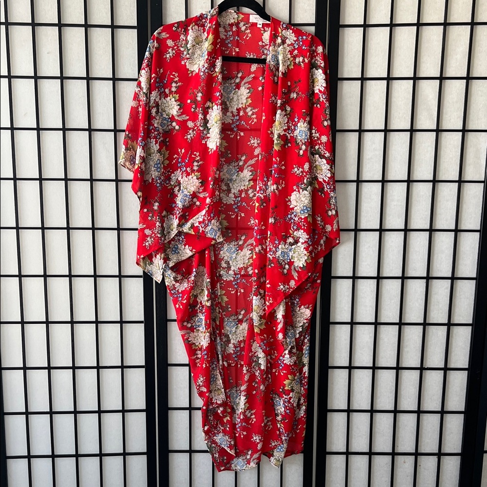 Floral Red Kimono Cardigan